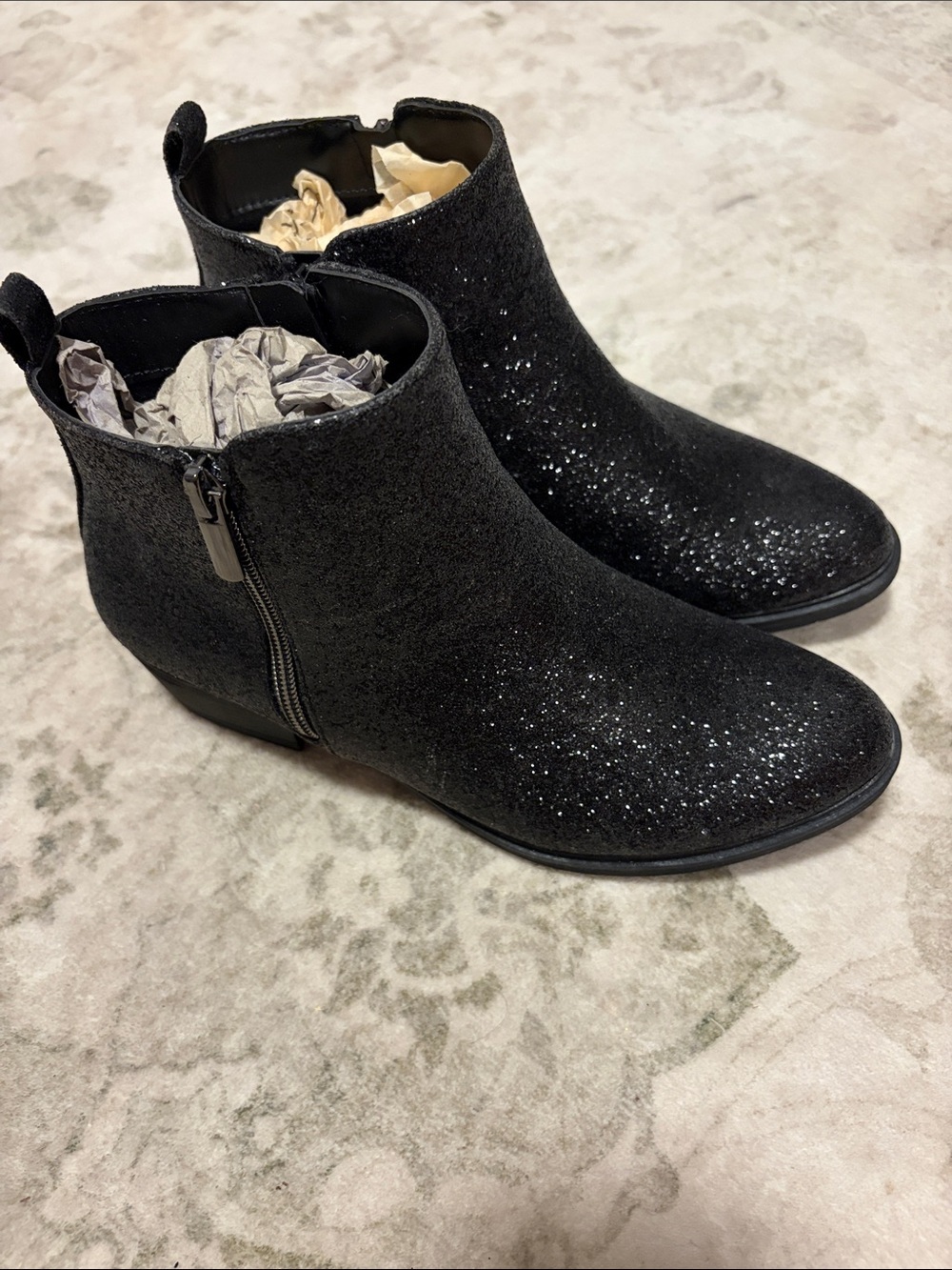 Joe Fresh Black Glitter Ankle Booties with Side Zip
